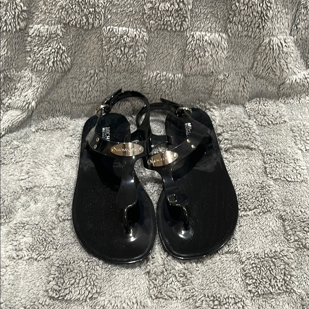 Michael Kors Black Strappy Sandals with T-Strap Design